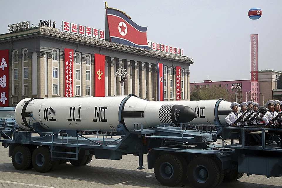 Cеверокорейские баллистические ракеты на военном параде в Пхеньяне, апрель 2017 года.