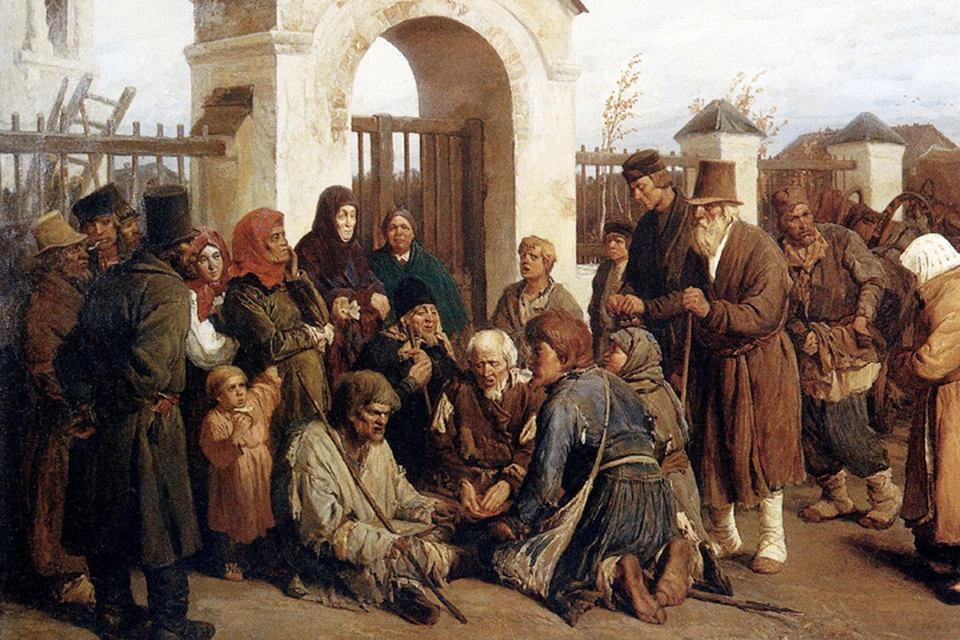 Тайный язык нищих касался, в основном, бытовых проблем, а главное – помогал отличить своих. Часто они собирались у церквей, как на этой картине Виктора Васнецова.