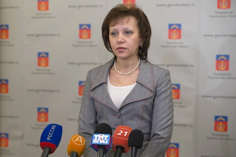 Ирина Ковшира на пресс-конференции. Фото: правительство Мурманской области (old.gov-murman.ru).