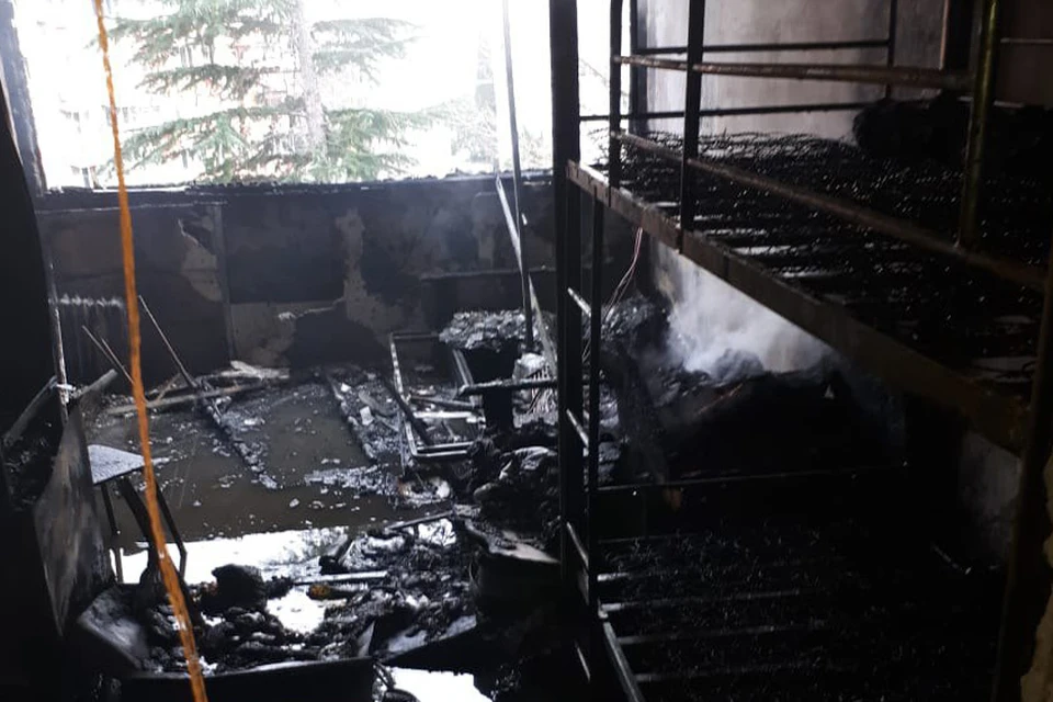 Комната в общежитии выгорела полностью