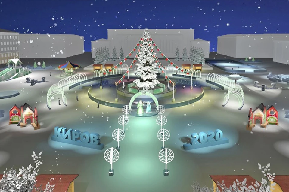 Со стороны центрального сквера кировчан будут встречать фигуры Деда Мороза и Снегурочки. Фото: admkirov.ru