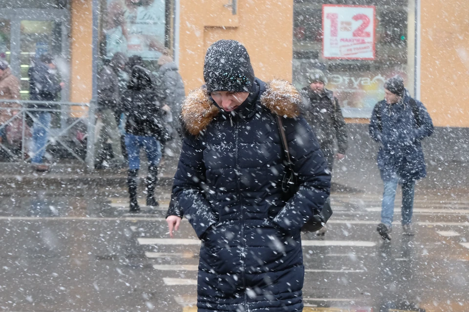 Мокрый снег и шквальный ветер задержатся в Санкт-Петербурге ненадолго - уже днем осадки должны сойти на нет.