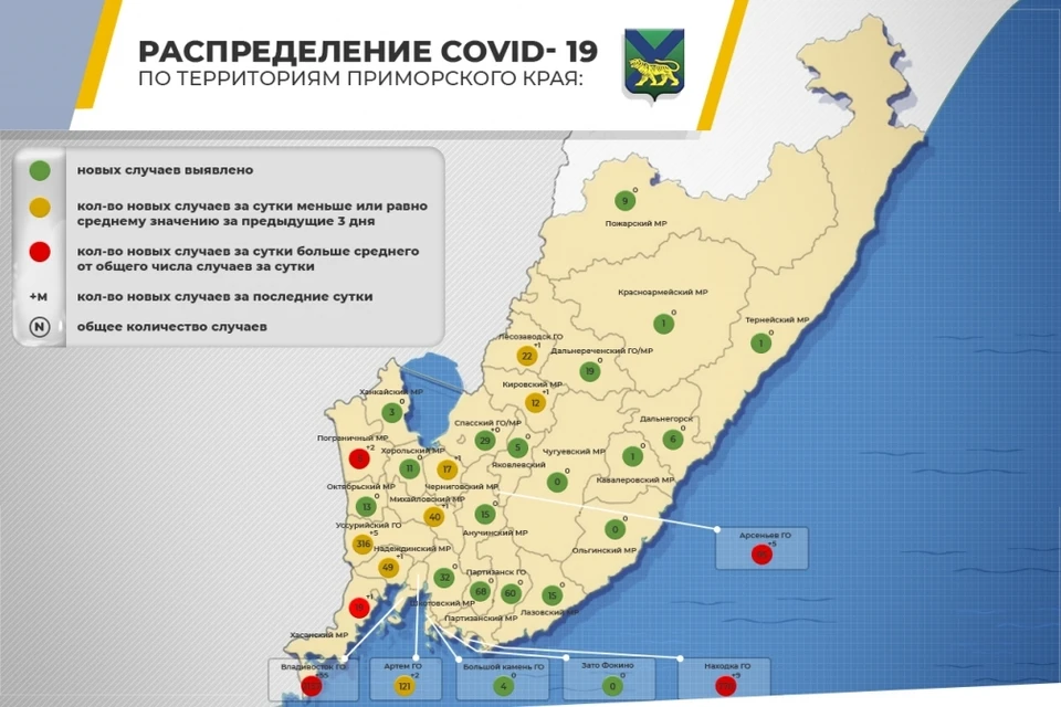 Как распространяется коронавирус по Приморскому краю. Источник: пресс-служба правительства региона