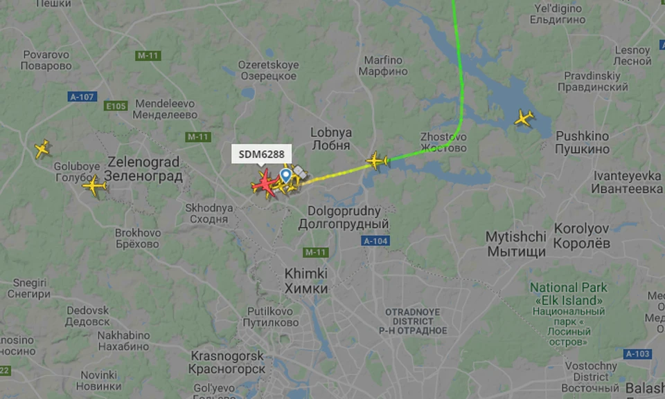 Рейс с задержанным губернатором Хабаровского края сел в Шереметьево. Фото: сайт Flightradar24