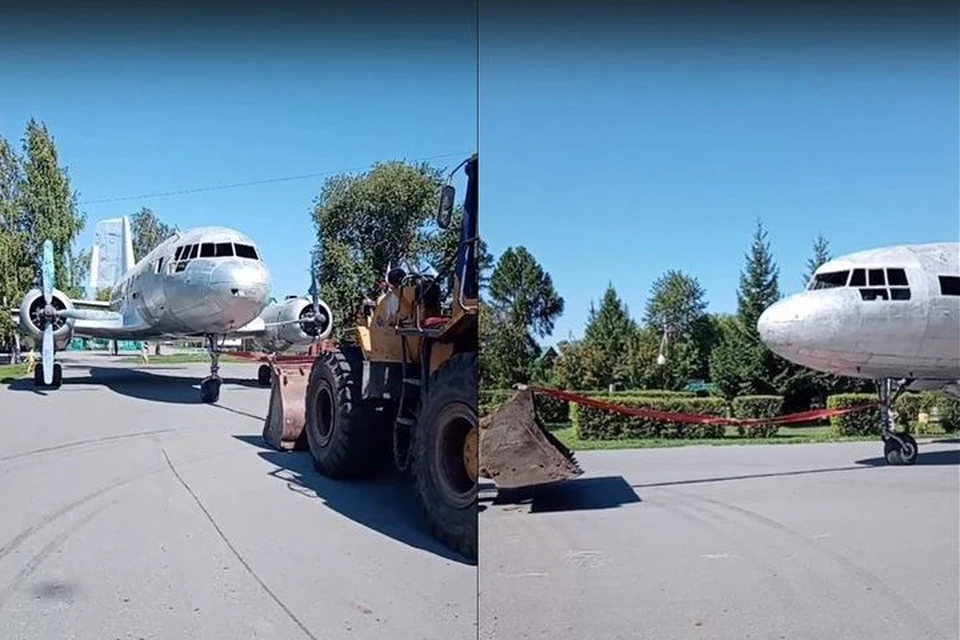 Самолет (у которого заранее сняли крылья) на прицепе вез по улицам трактор. Фото: Кадр из видео\https://vk.com/yznai_vse_nsk