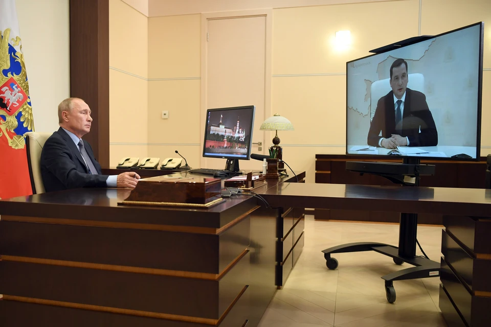 Рабочая встреча Владимира Путина и Александра Цыбульского прошла 14 августа в режиме видеоконференции. Фото: Алексей НИКОЛЬСКИЙ/ТАСС.
