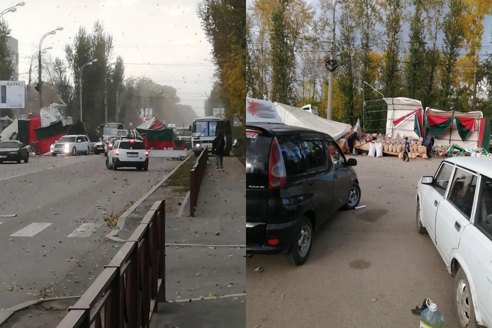 Торговые палатки сдуло порывом ветра в микрорайоне Ново-Ленино в Иркутске. Фото: dtp_irk