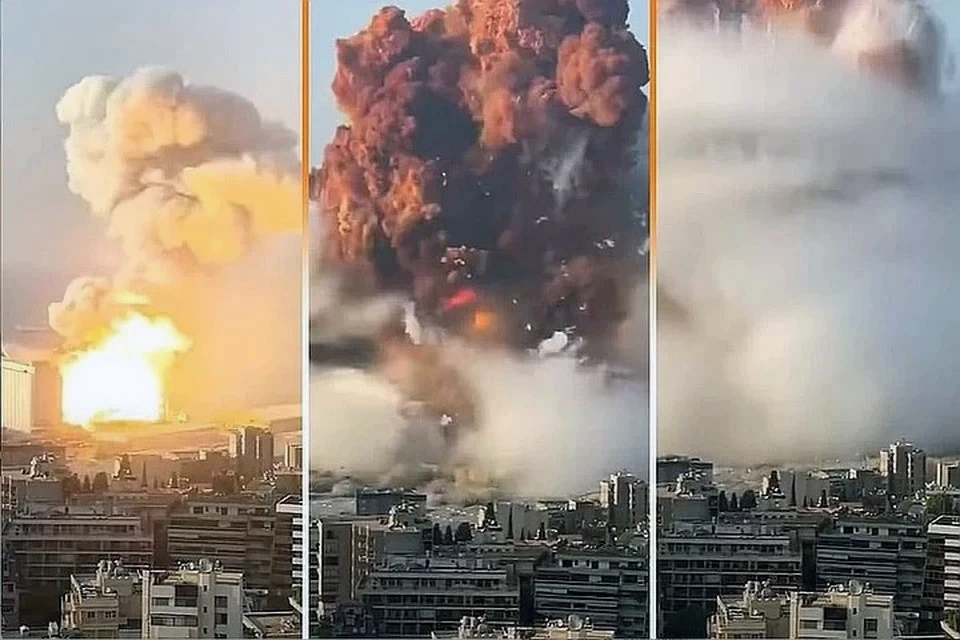 Момент взрыва в порту Бейрута в августе 2020 г.