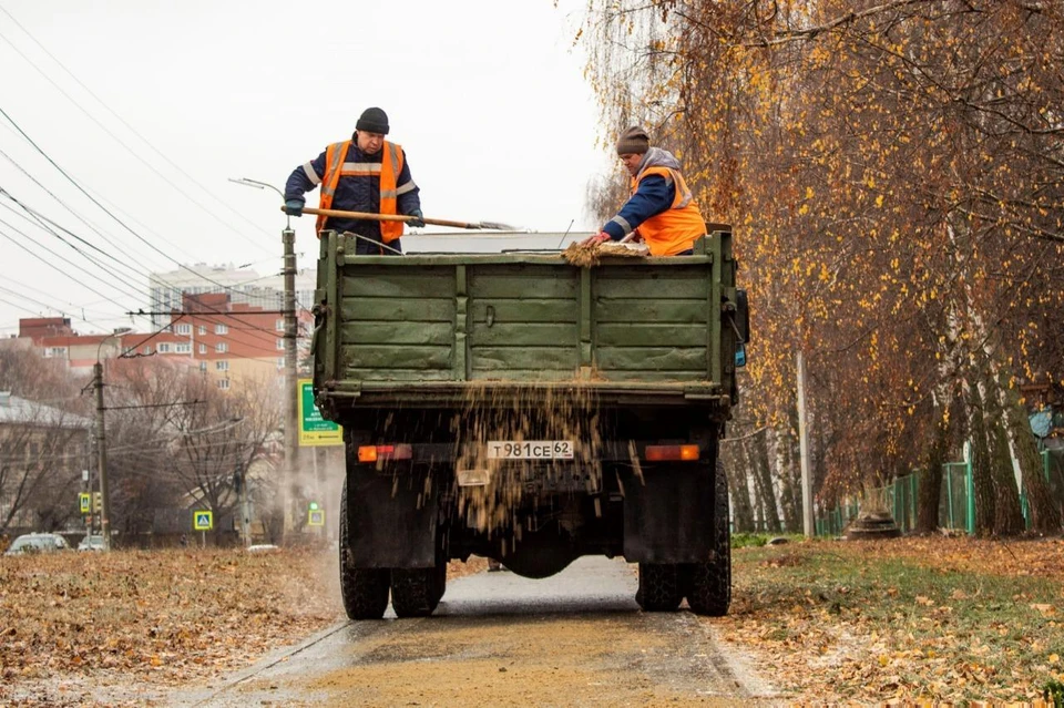 Дороги и тротуары в Рязани посыпали песком и реагентами.