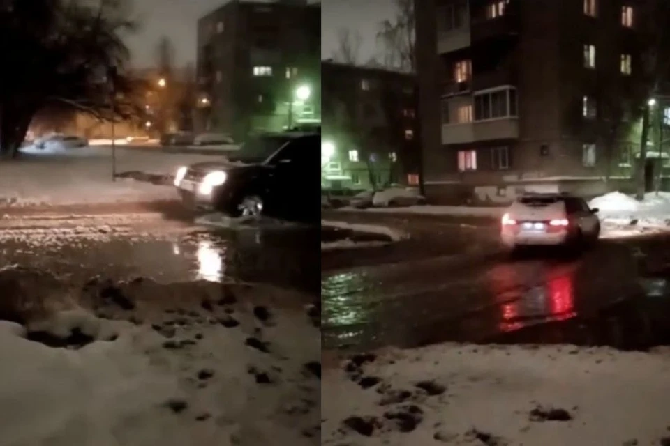 В Ленинском районе на пересечении улиц Фасадной и Забалуева прорвало трубу. Фото: Кадр из видео