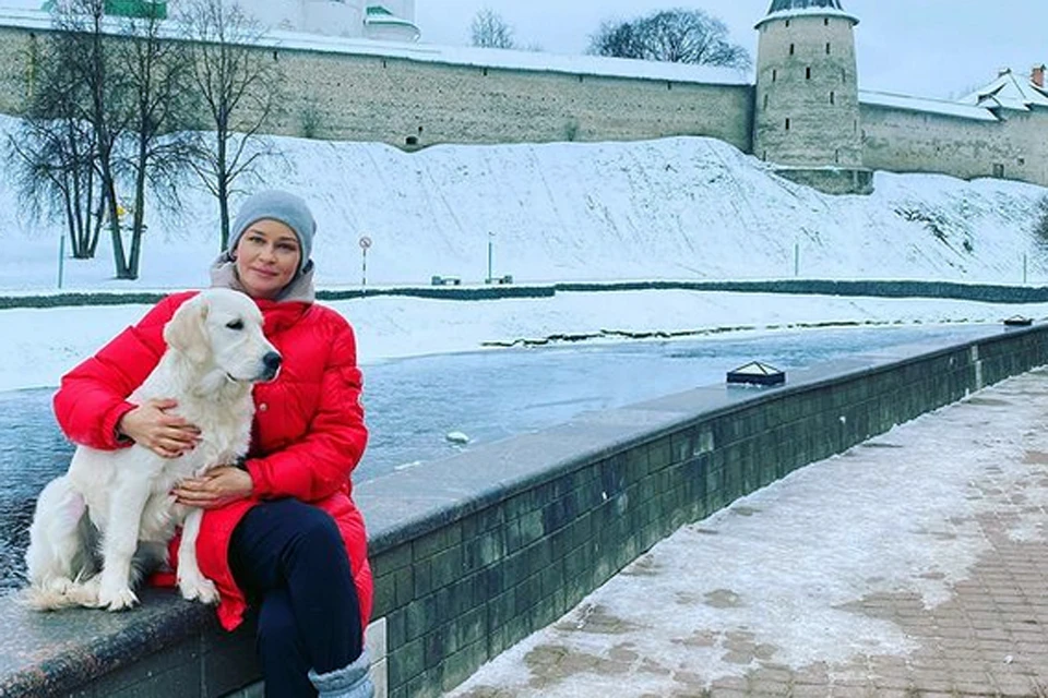 Юлия Пересильд завела золотого ретривера. Девочка Кэти - уже довольно крупный щенок, хотя ей всего полгода