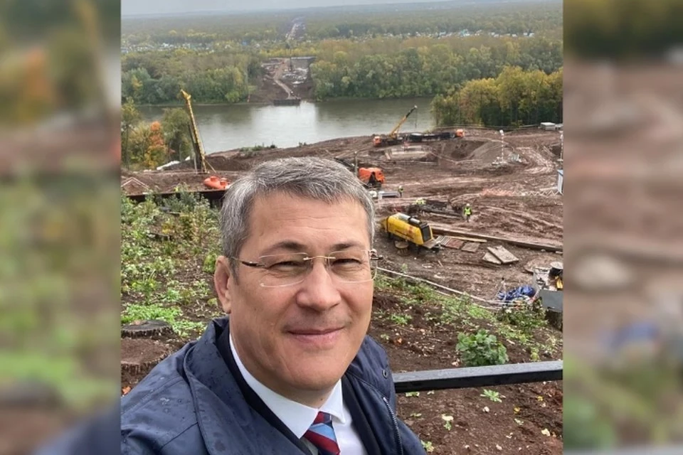 Глава Башкирии Радий Хабиров на фоне строительства Восточного выезда