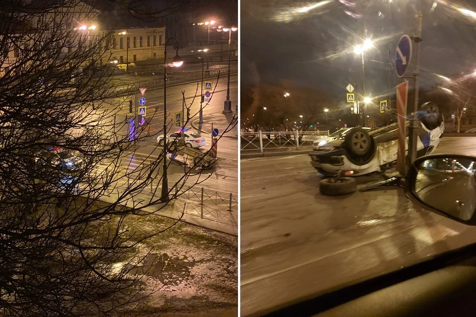 Каршеринг разбили утром на Васильевском острове. Фото: vk.com/spb_today