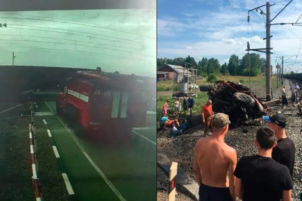 Столкновение пожарной машины и поезда на Алтае.