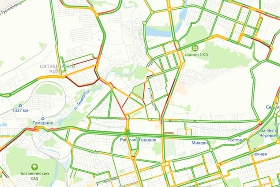 Загруженность дорог в городе оценивается на шесть баллов. Фото: https://yandex.ru/maps