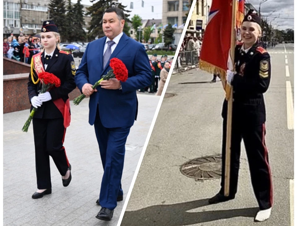 Анастасия Шендерук получила благодарность от Игоря Рудени и вместе с ним возложила цветы Фото: из архива Анастасии Шендерук, ПТО