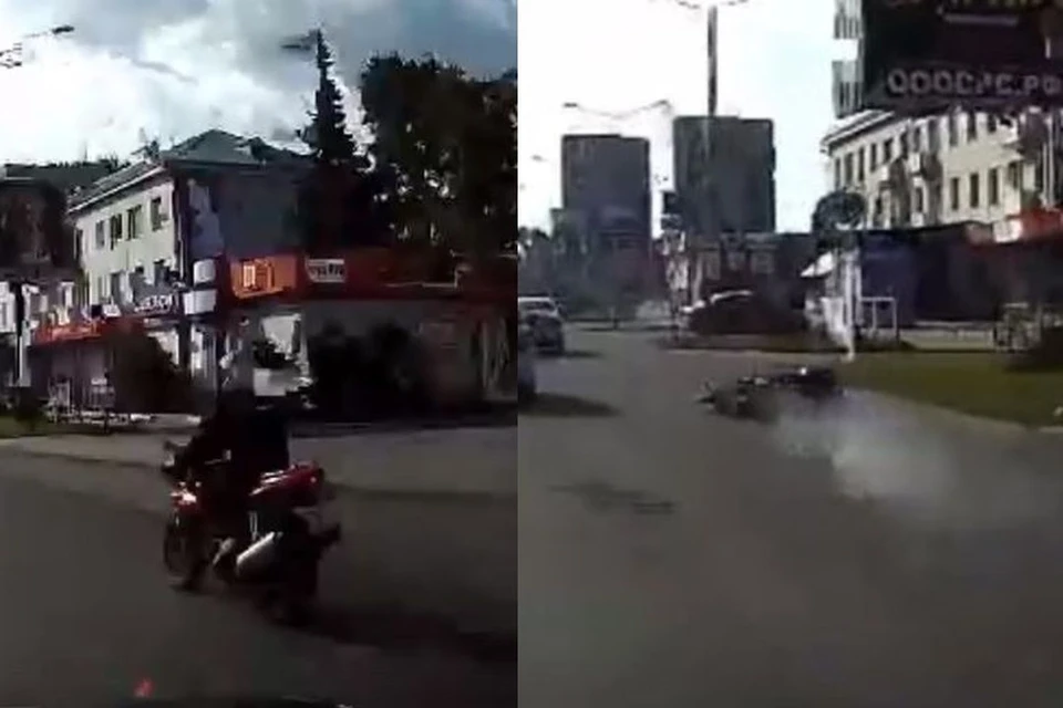 Появилось видео ДТП с мотоциклистом на «Дукати», произошедшего утром16 июня в Бердске. Фото: Кадр из видео
