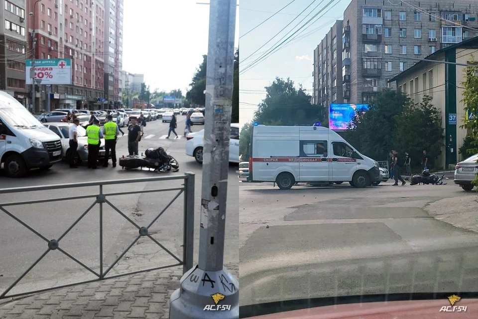 В Новосибирске, вечером 9 июля, «Лада» столкнулась с мотоциклистом. Фото: "АСТ-54"