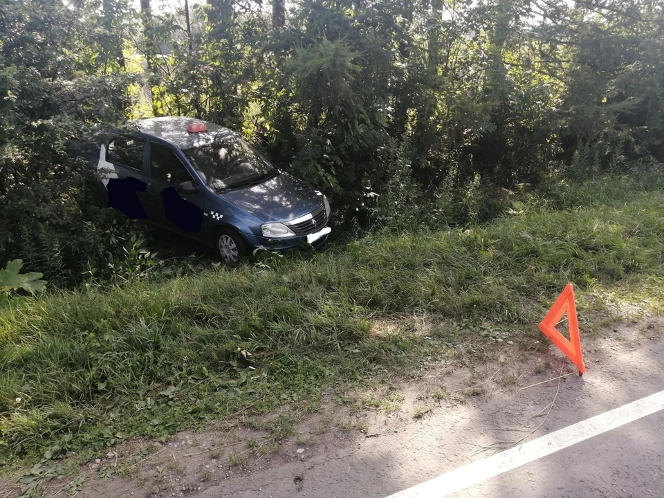 Пассажирка такси, съехавшего с дороги под Орлом, попала в больницу. Фото: Госавтоинспекция Орловской области.