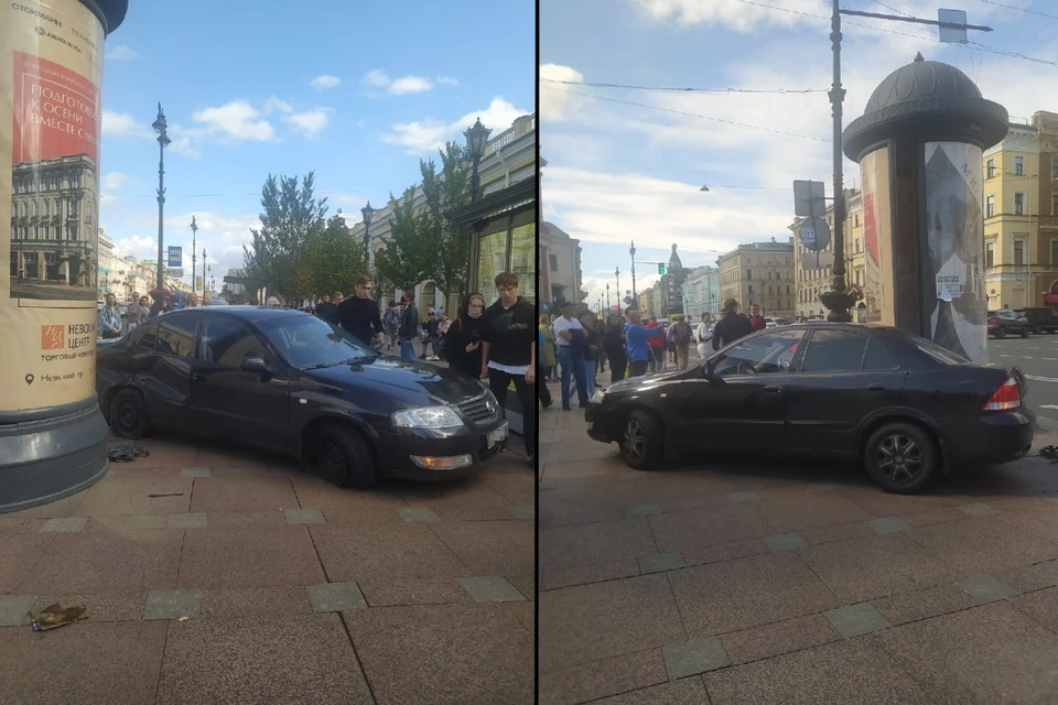Автомобиль вынесло на тротуар на Невском проспекте в Петербурге. Фото: vk.com/spb_today
