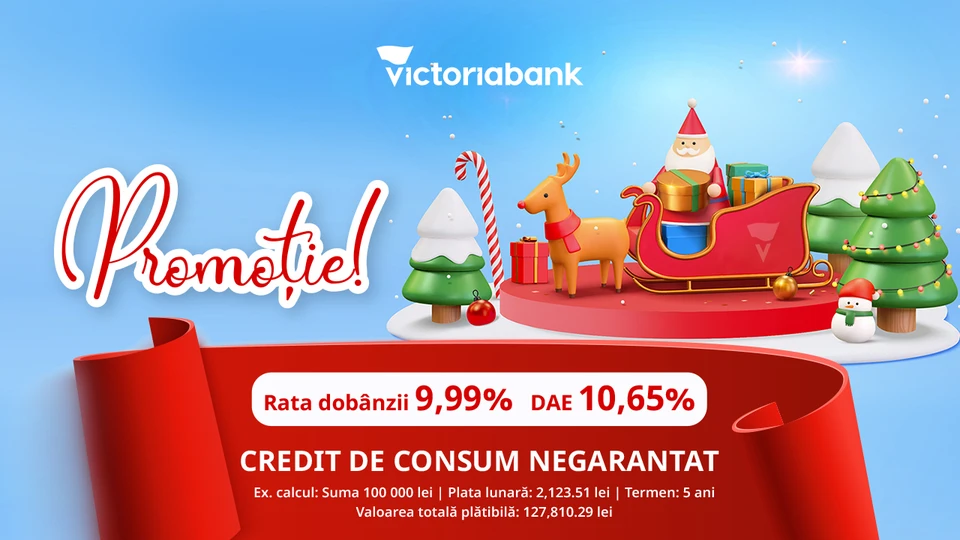 Victoriabank предоставляет необеспеченный потребительский кредит с процентной ставкой всего 9,99%.