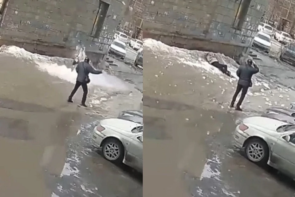 В Новосибирске глыба льда рухнула на женщину . Фото: стоп-кадр.