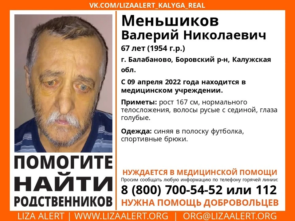 Начат поиск родственников мужчины из Балабаново.