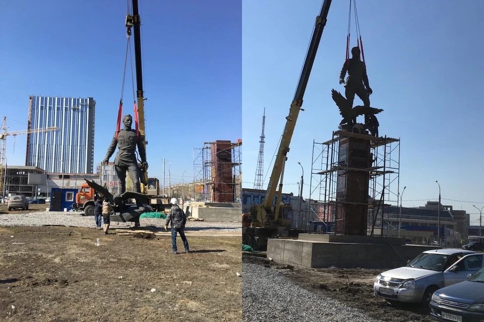 Со старого места памятник Покрышкину убрали 5 апреля. Фото: «Зеленый Новосибирск»