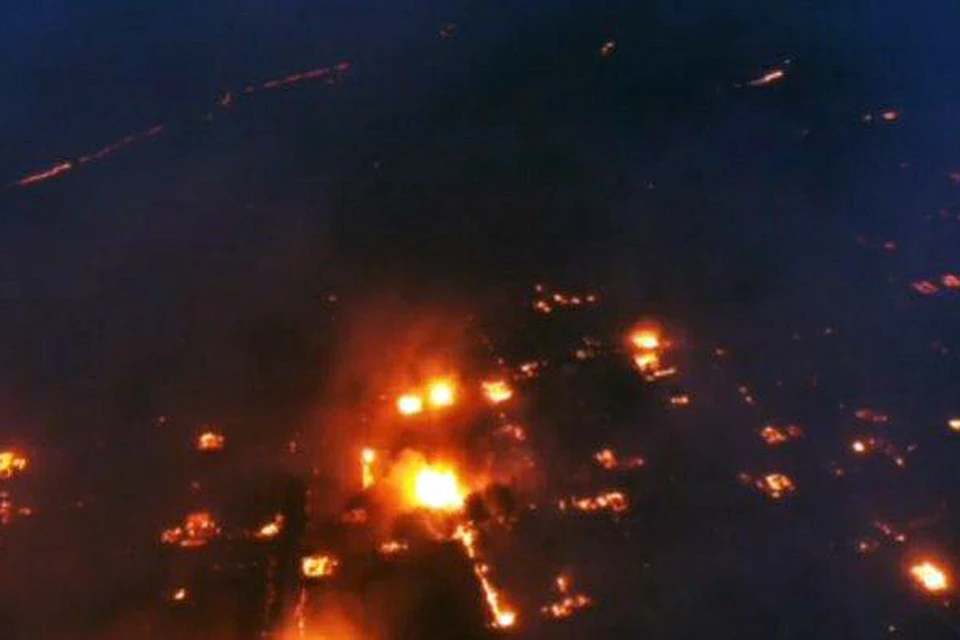 Фото ночного пожара в Канске с квадрокоптера. Стоп-кадр видео