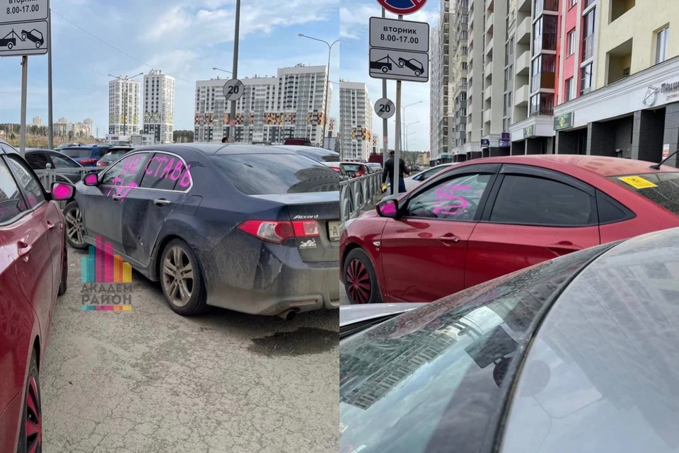 Изрисованными оказались автомобили припаркованные на Рябинина Фото: группа ВКонтакте «Академический»