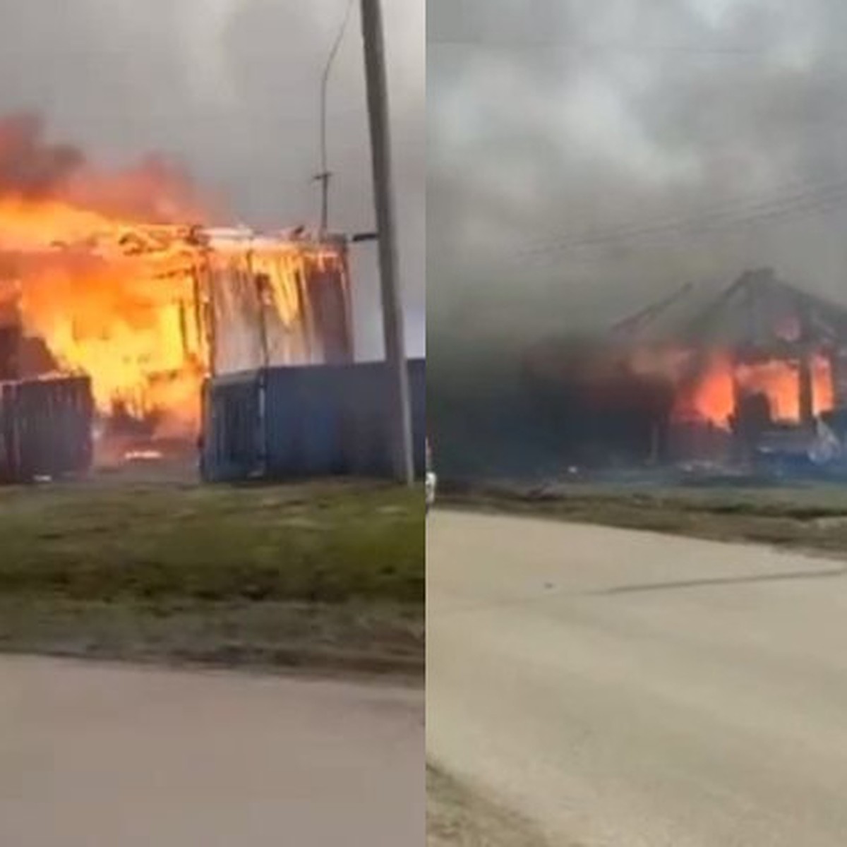 Появилось видео пожара в Болотном под Новосибирском, где сгорели 13 домов -  KP.RU