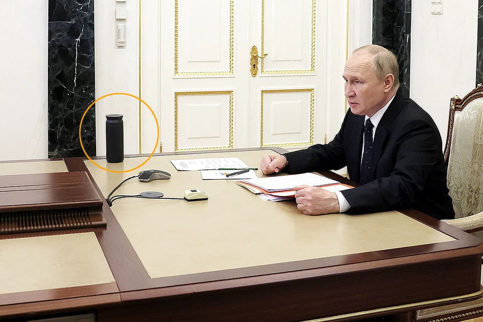 Обычно аскетичный подходе к важным совещаниям Владимир Путин поставил оставил на столе необычный предмет. Фото: Михаил Метцель/POOL/ТАСС
