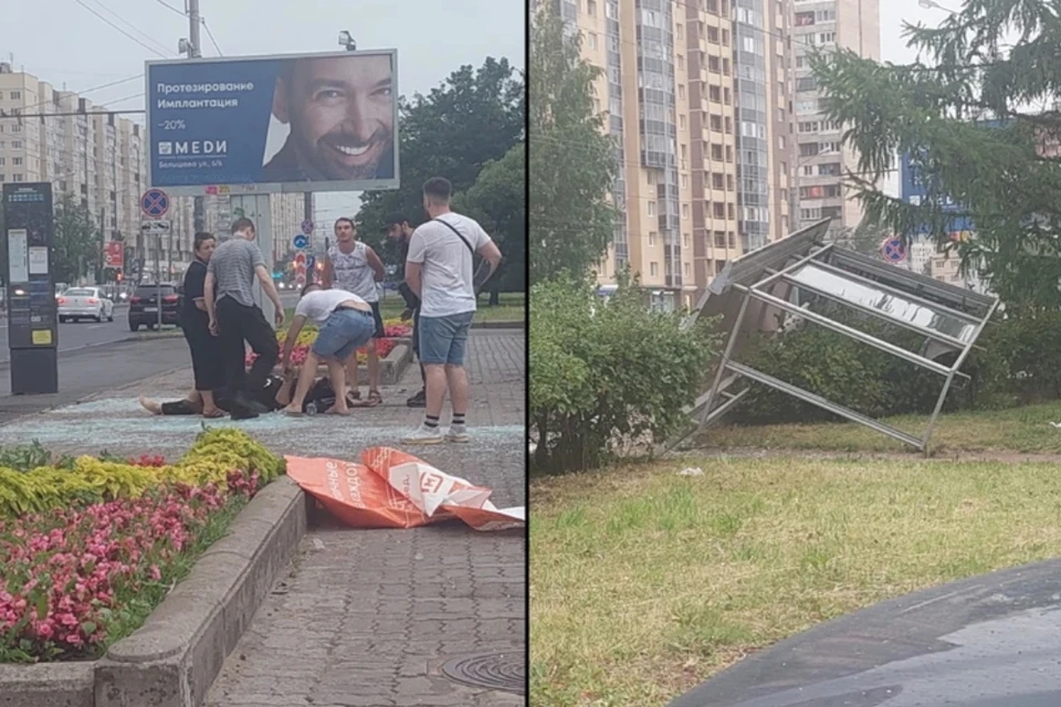 Женщина, на которую рухнула остановка в Петербурге, находится в критическом состоянии. Фото: СОЦСЕТИ