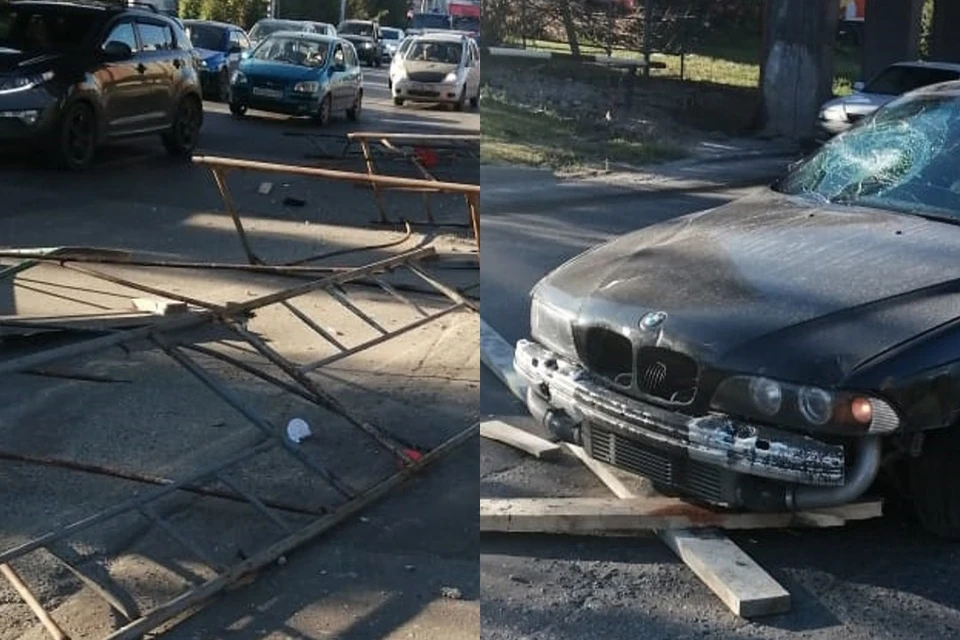 В Новосибирске водитель BMW снес ограждения на Ипподромской. Фото: Спасатели МАСС.