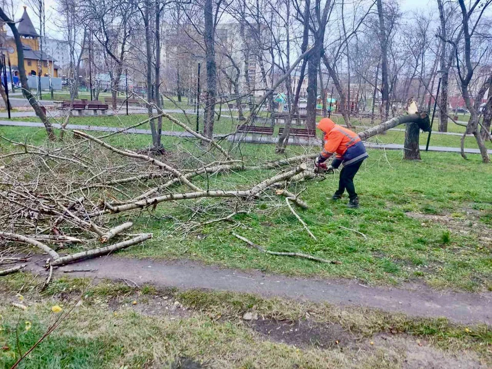 Городские службы устраняют последствия урагана в Нижнем Новгороде.