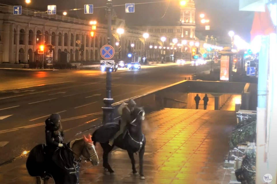 Наездник побил свою лошадь на перекрестке Невского и Садовой. Фото: кадр с видео: Taxi Crew / YouTube