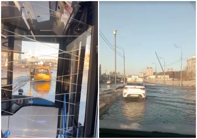 «Плывем по шоссе в разгар зимы»: Дмитровское шоссе у МКАД залило водой из-под земли