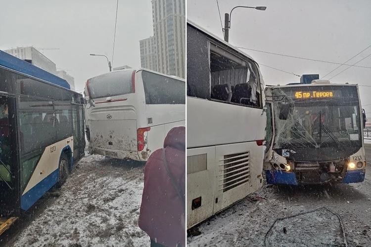 Один человек находится в тяжелом состоянии после ДТП с троллейбусом и автобусом в Петербурге