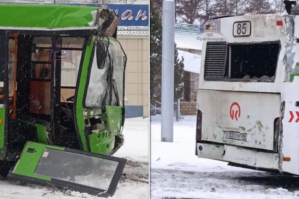 В Красноярске в Ветлужанке столкнулись два маршрутных автобуса. Фото: ЧП Красноярск
