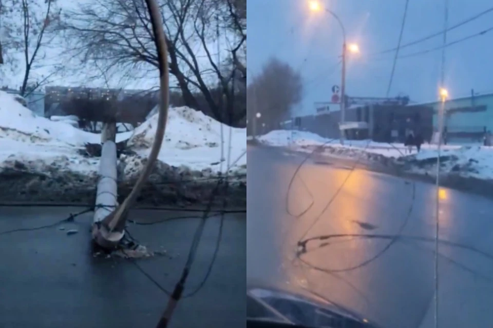 В Новосибирске из-за обрыва проводов на Станционной образовались пробки. Фото: стоп-кадры АСТ-54.