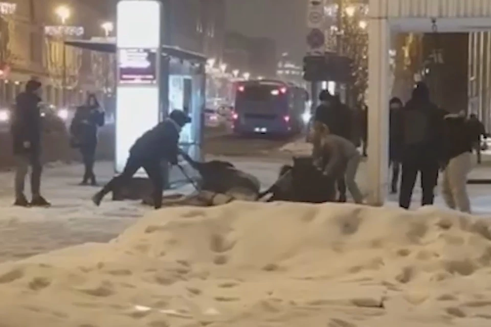 В Москве двух лошадей ударило током от информационного табло. Фото: стоп-кадр видео
