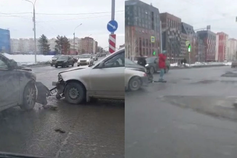 На Родниках в Новосибирске столкнулись две легковушки. Фото: читатель КП-Новосибирск