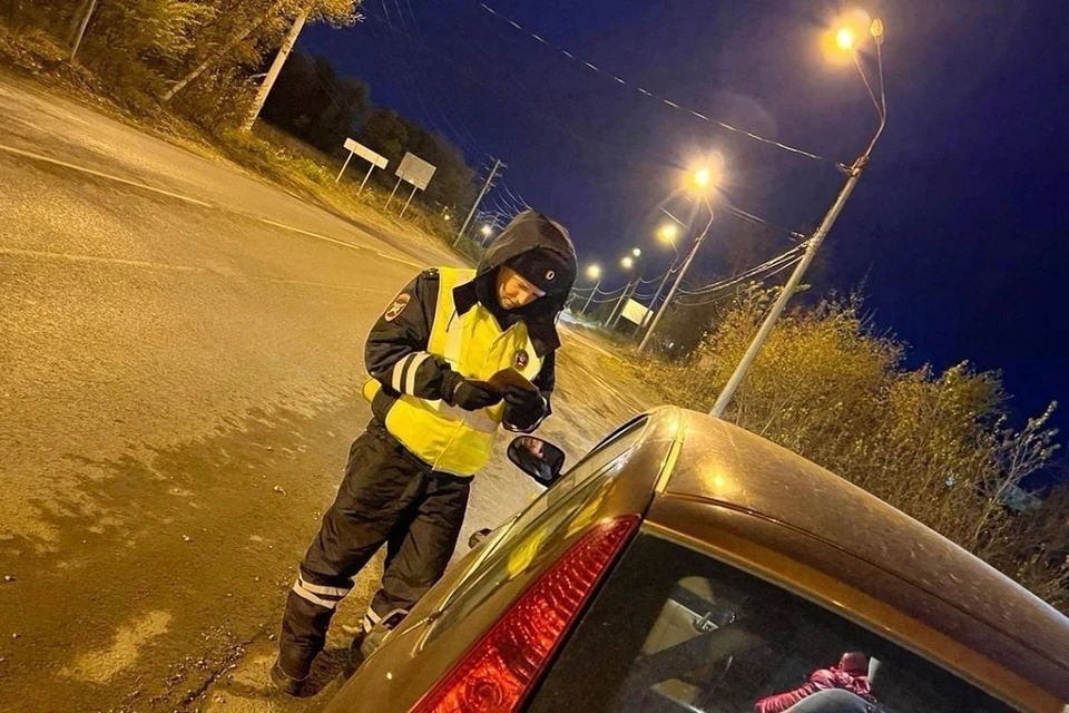 Ночное освещение не помешало сотрудникам ДПС разглядеть подделку. Фото: ГУ МВД России по Самарской области