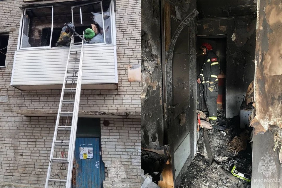 В Кировском районе Новосибирска произошел пожар в девятиэтажном жилом доме. Фото: ГУ МЧС России по НСО