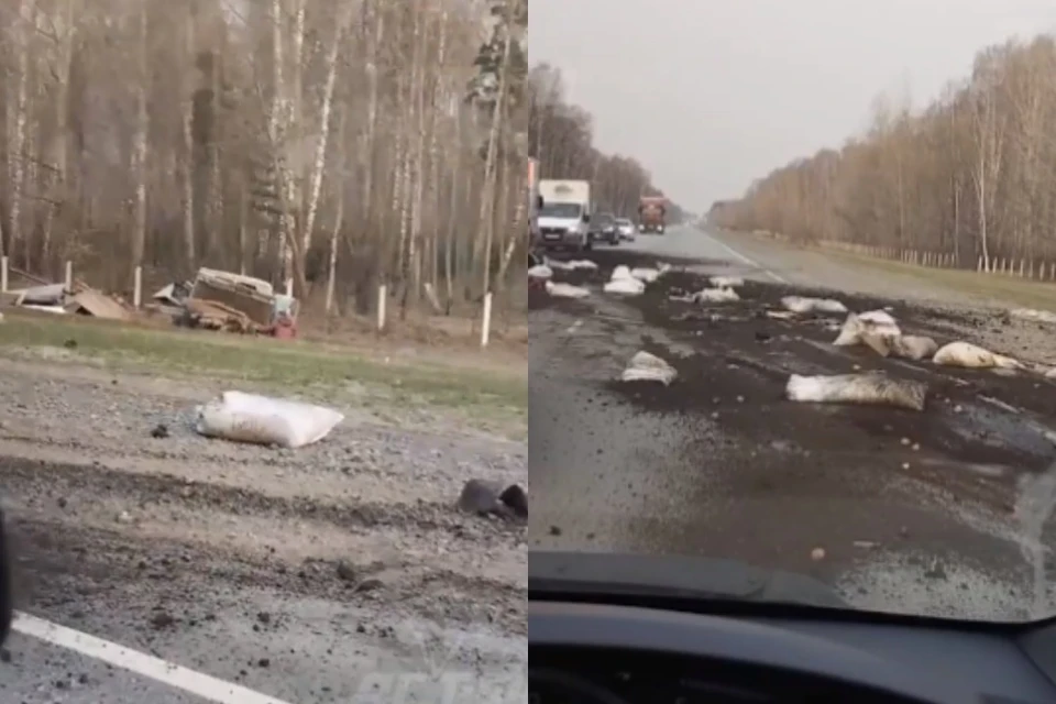 В Новосибирске на Северном объезде кроссовер столкнулся с груженным землей и картофелем УАЗом. Фото: АСТ-54.
