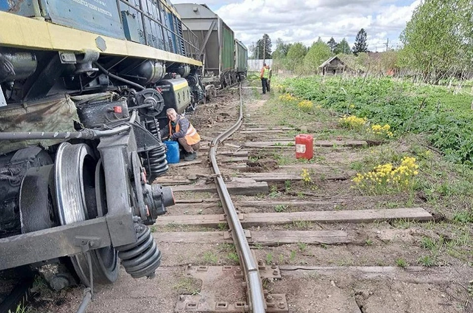 Локомотив с вагоном сошли с рельсов в Ленобласти. Фото: t.me/sztproc