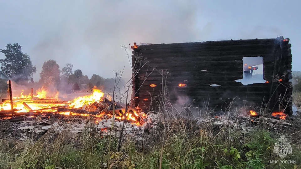 От дома остались лишь обугленные стены, пристройка уничтожена огнем. Фото: МЧС.