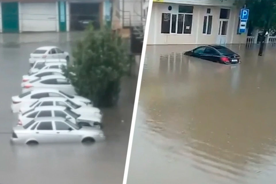 В Дербенте из-за потопа нет света, улицы затоплены и машины плывут по дорогам. Фото: стоп-кадр