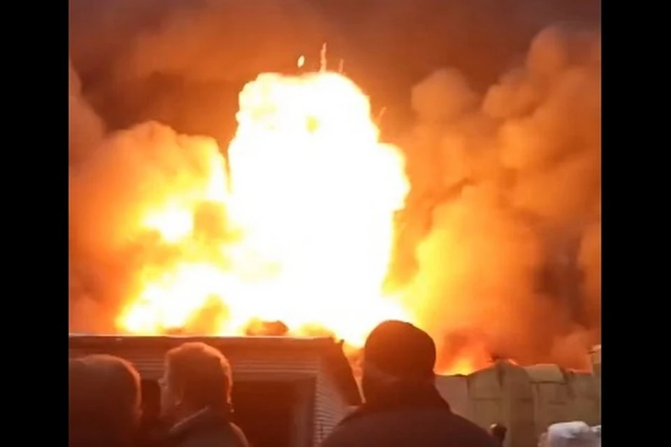 Взрыв произошел во время пожара на Серафимском кладбище. Фото: кадр из видео, vk.com/newsobozr
