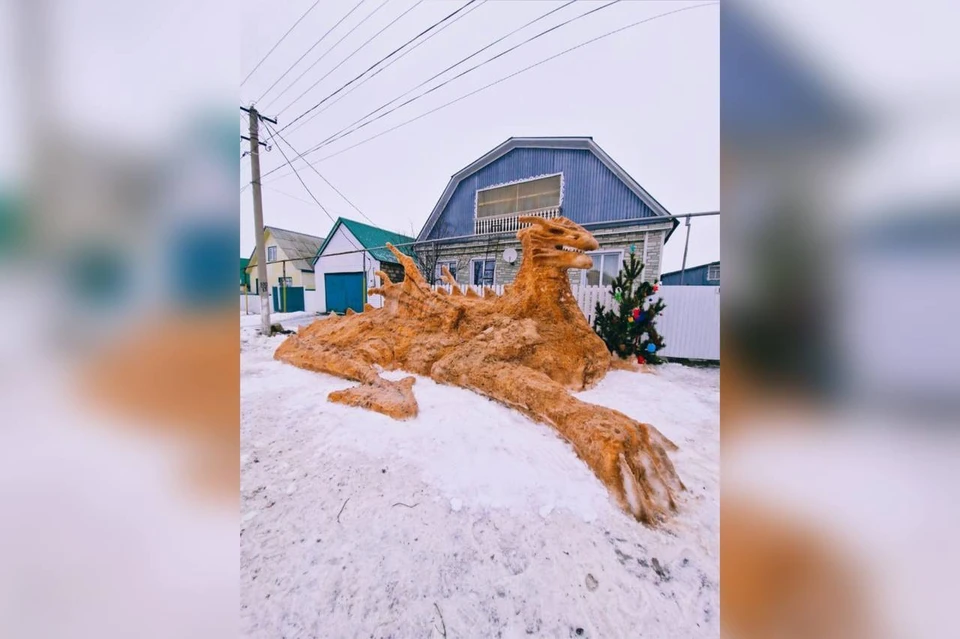 Семья несколько лет подряд принимает участие в конкурсе на лучшую снежную композицию. / Фото: администрация Камышлинского района